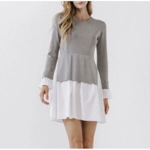 English Factory Mixed Media Dress - Knit Dress Heather Grey XS